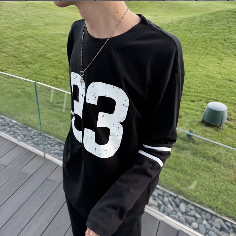 Guangzhou Version of American Retro Trendy Brand Letter Print Patchwork Color-Blocking 33 Sanskrit Sweatshirt Unisex Versatile Autumn Style Guangzhou Version of American Retro Trendy Brand Letter Print Patchwork Color-Blocking 33 Sanskrit Sweatshirt Unisex Versatile Autumn Style