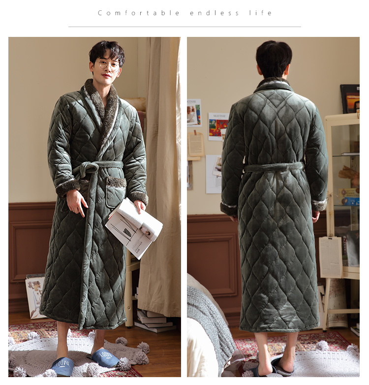 Áo choàng nam cho nam dày và dày của bộ đồ ngủ nhung san hô mùa đông nam cộng với áo choàng phân bón XL quần áo ngủ nữ