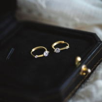 925 pure silver gilded double drill ear ring delicately small and light extravagant earrings lukewarm wind Japan-ROK minimalist earrings