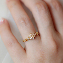 Silver Home 925 Sterling Silver Plated 14K Gold Inlaid Artificial Zircon Ring Female High Snow Snow Ring Japanese Light Jewelry