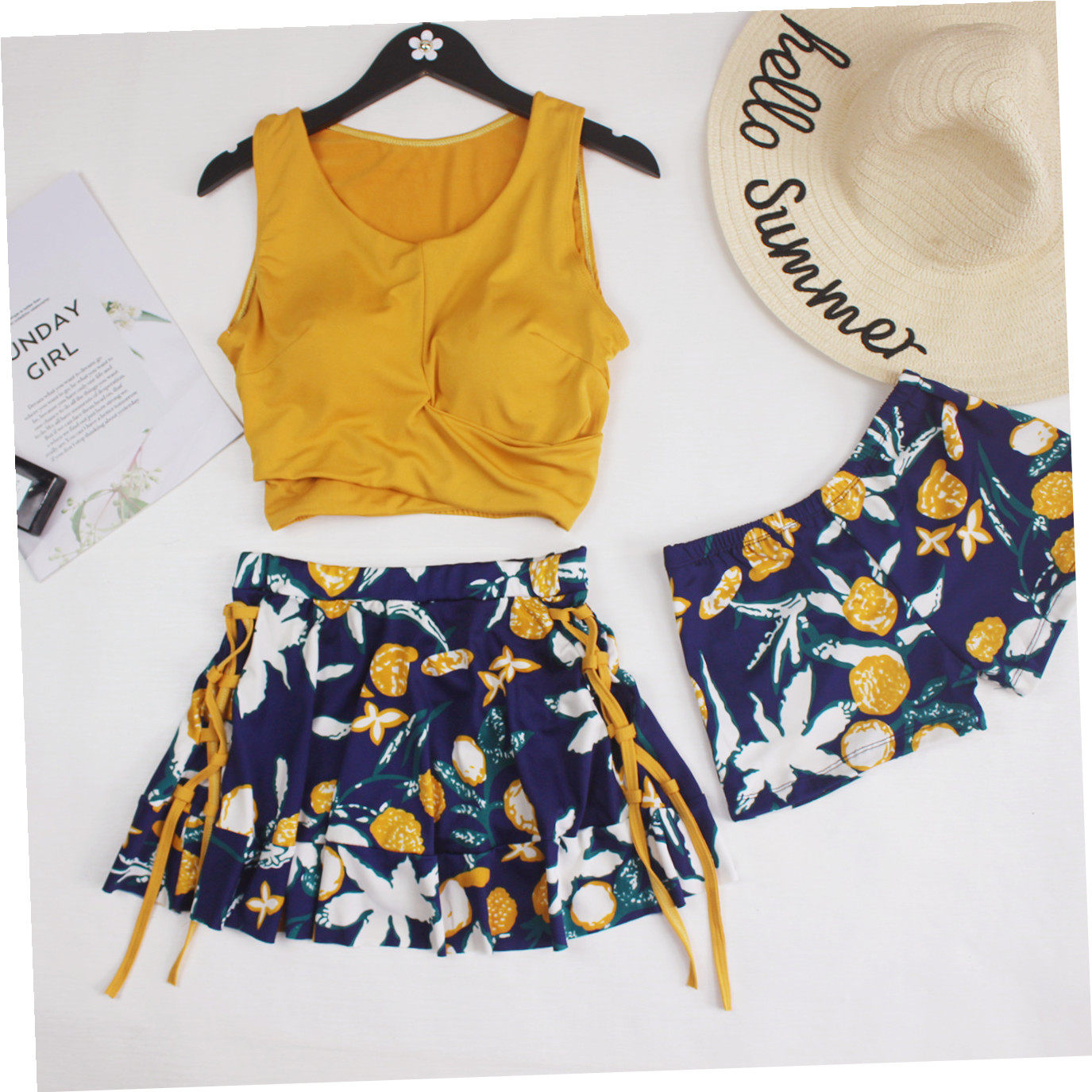 Swimsuit women's three-piece conservative thin high-waisted skirt belly cover sexy bikini new hot spring swimming suit