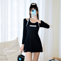 Swimsuit female pure color sports fashion split skirt slim swimsuit hot spring Korean student girl chest