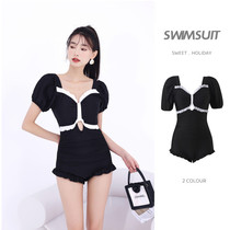 Fairy Fan pure color swimsuit Short sleeve lean conjunction sex bubble hot spring swimsuit black white covering in wind