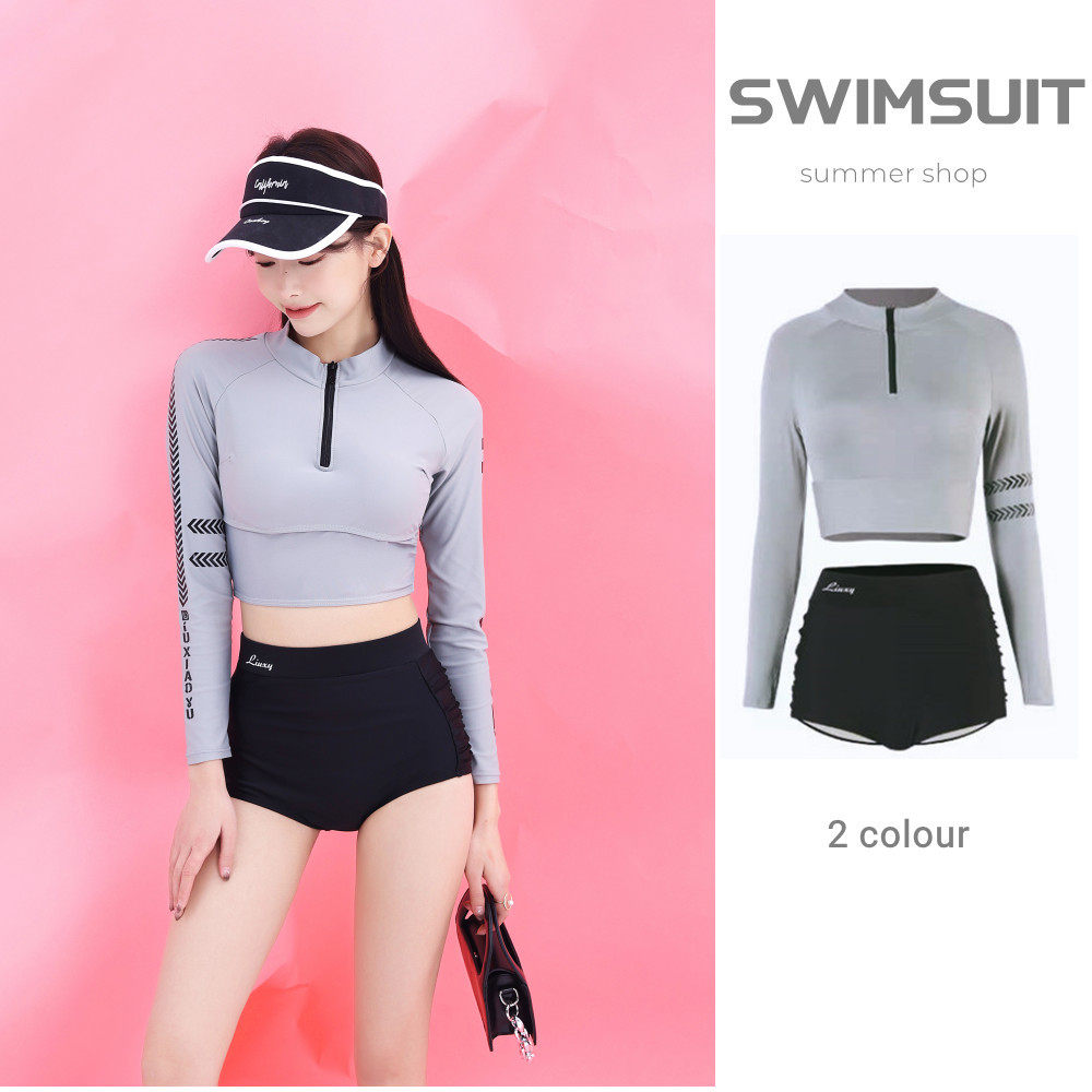 Fashionable sports women's swimsuit is thin, long-sleeved, sunscreen, high waist, cover belly, conservative 2022 new swimwear diving