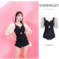 Black Swimsuit Fairy Meat Coy Clean Color Retro Swimsuit Shortly Sexy Korean in Connected Conservative Hot Spring