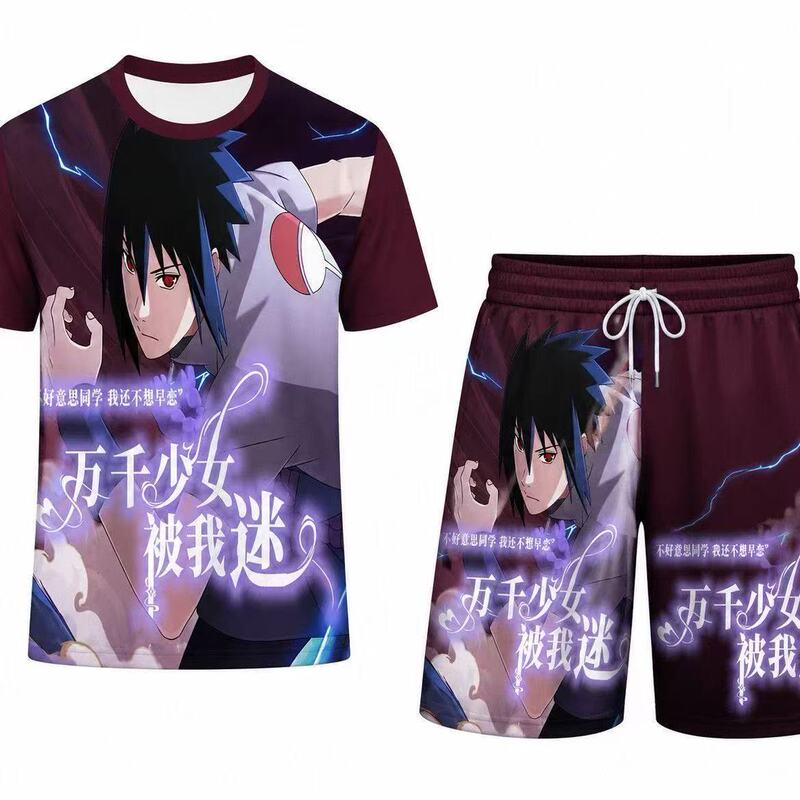 2026 Summer New Style Naruto and Sasuke Abstract Quirky Top Naruto Anime Print Short-Sleeve T-Shirt Set