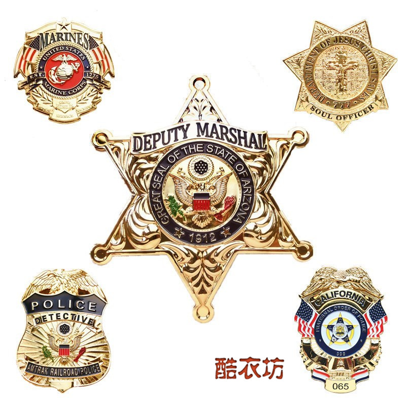 US military fans Marine Corps Army Secret Service Secret Service Brass Hex Seven Corner Warren Badge