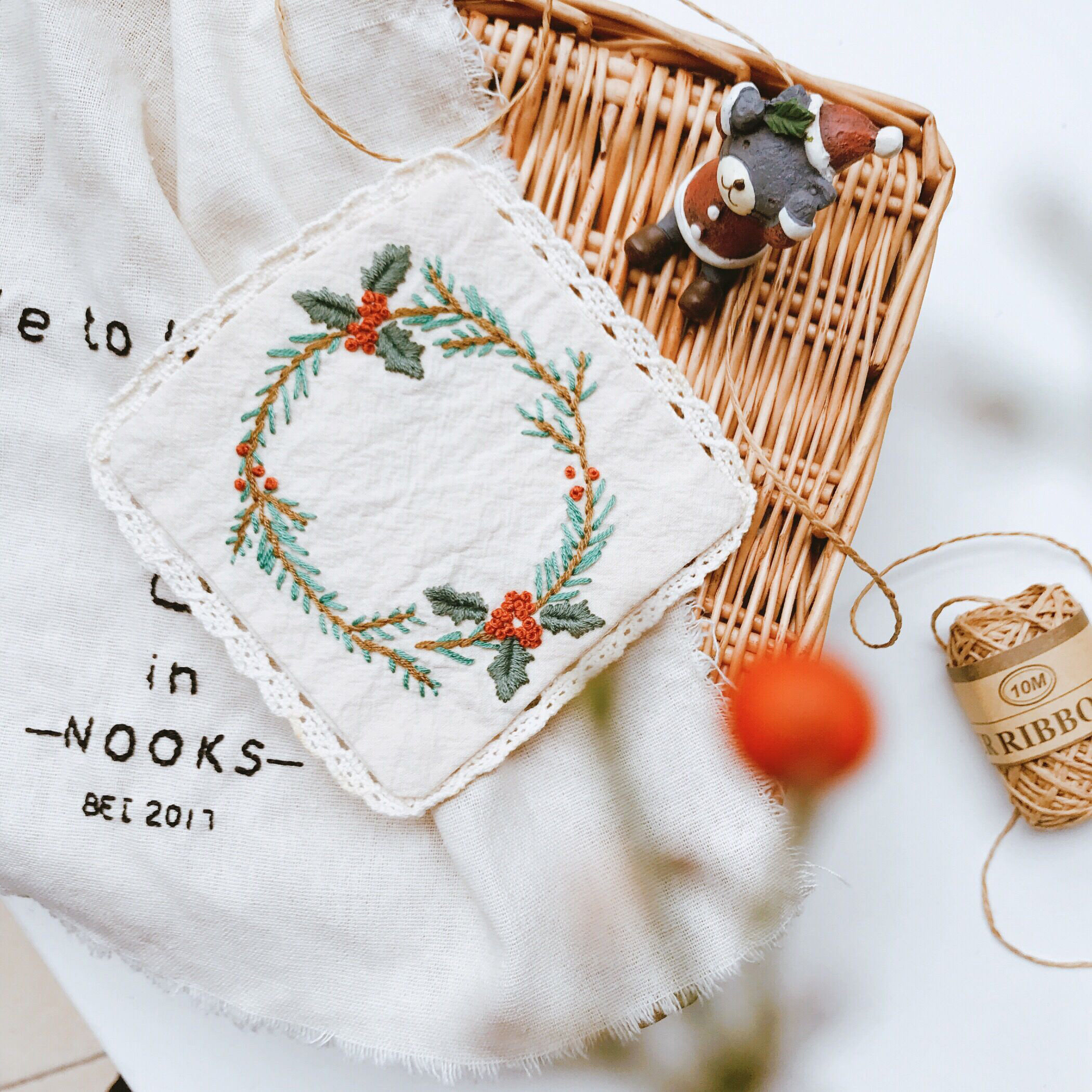 Christmas Wreath Hut Embroidery DIY Material Package Kit Coaster Gifts Student Handwork