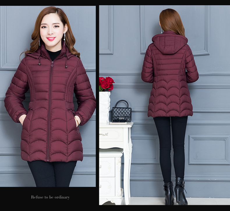 Áo chống phồng phiên bản Hàn Quốc của phụ nữ có đệm lót bằng vải cotton dài nhẹ áo khoác kaki lót lông nữ có mũ