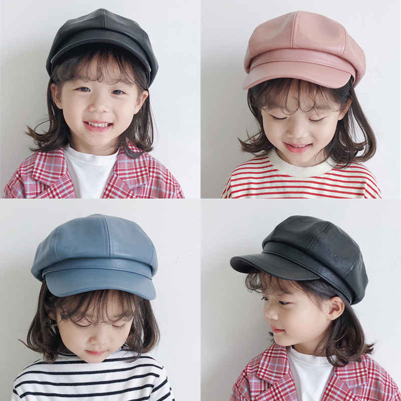 Child Berehat Girl PU Anise Hat Tide Baby Boy Duck Tongue Fashion English Painters Report Child Cap Autumn Winter