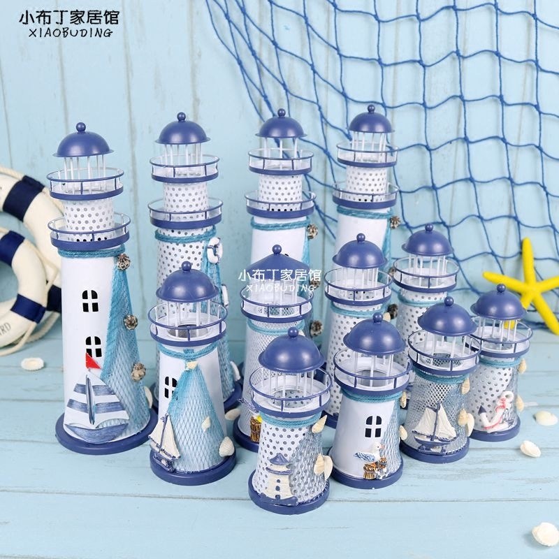 Mediterranean Iron Sheet Lighthouse Ocean Wind Electronic Lighthouse Swing Piece Creative Desktop Swing Piece Crafts Iron Lighthouse