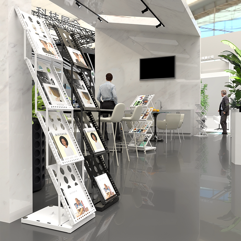 Trendy A4 Paper Same-Day Shipping Canton Fair Display Stand Rental Information Rack with Three-Level Adjustment Newspaper Rack