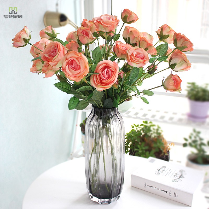 Glass vase living room decoration ornaments rose fake flower set flower art bedroom flower arrangement table flower simulation flower