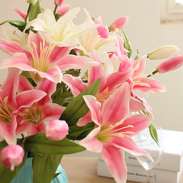 High emulation Lily Flowers Table Swing Piece Decorative Vase Flower Arrangement Single Flower Fake Flowers Living-room Tea Table Furnishing