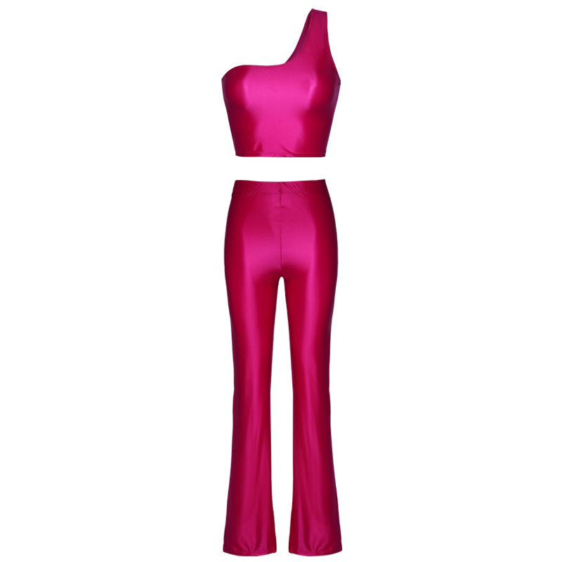 Oily, silky, glossy, high-waisted, thin, flared trousers, women's spring and autumn commuter solid-color suit