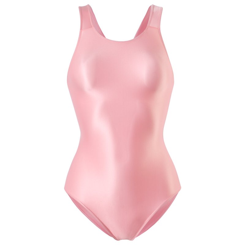 One-piece swimsuit female ins wind nylon oil bright slim quick-drying sleeveless sexy backless color triangle leaking shoulder swimsuit