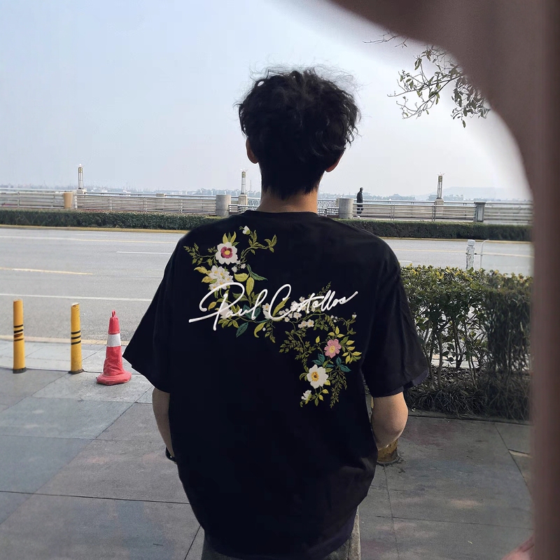 American High Street Floral Embroidered Short-Sleeved T-Shirt for Men, Summer National Trend Brand, Loose Oversize Heavyweight Pure Cotton Top American High Street Floral Embroidered Short-Sleeved T-Shirt for Men, Summer National Trend Brand, Loose Oversize Heavyweight Pure Cotton Top