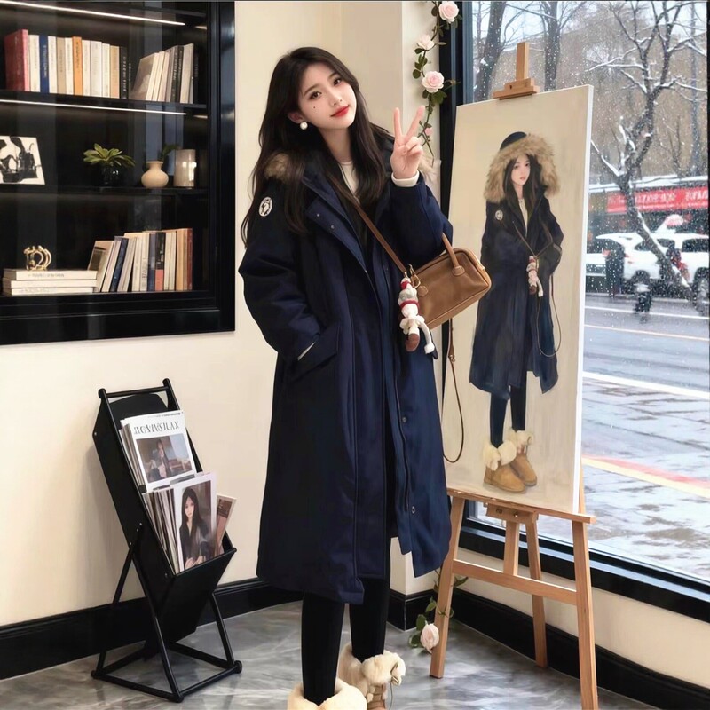Korean Style Parka Cotton Jacket for Women 2026 New Winter Mid-Length Over-The-Knee down Cotton Padded Thickened Coat
