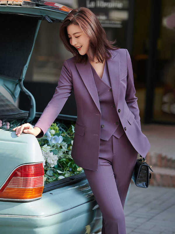 1929 Shanghai Craftsman Spring and Autumn Dark Purple Suit Jacket Slim Fit Professional Commuting Suit Women's Korean Style Small Blazer