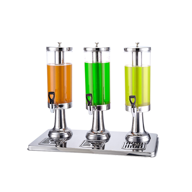 Stainless steel round straight foot juice tripod ice juice machine single double head three head self-service beverage machine juice drum 3 litres