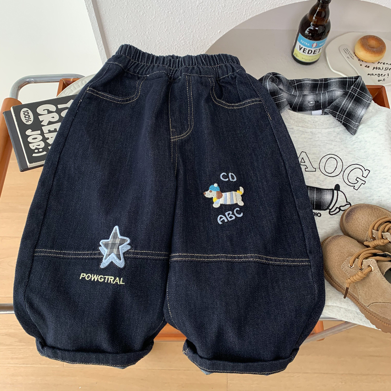 Children's Scimitar Jeans 2026 Spring and Autumn Style Boys and Girls Cartoon Embroidered Casual Pants Loose Stylish Versatile Long Pants Children's Scimitar Jeans 2026 Spring and Autumn Style Boys and Girls Cartoon Embroidered Casual Pants Loose Stylish Versatile Long Pants
