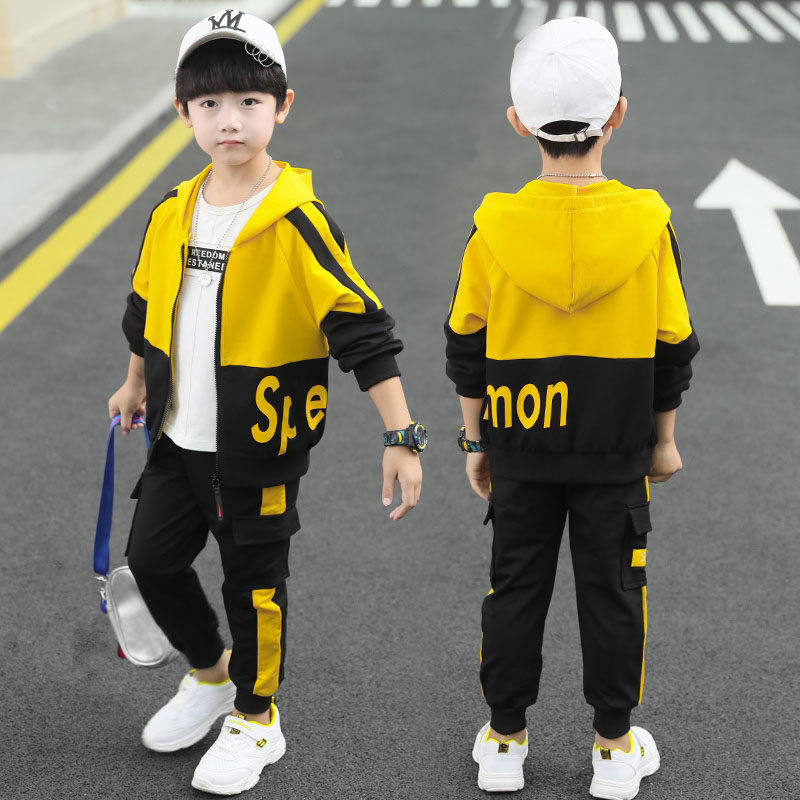 Boy Autumn Clothing Suit Children Clothing Children Sports Trendy Full Cotton Spring Autumn Mid Thick Autumn 2022 New Big Boy Pure Cotton