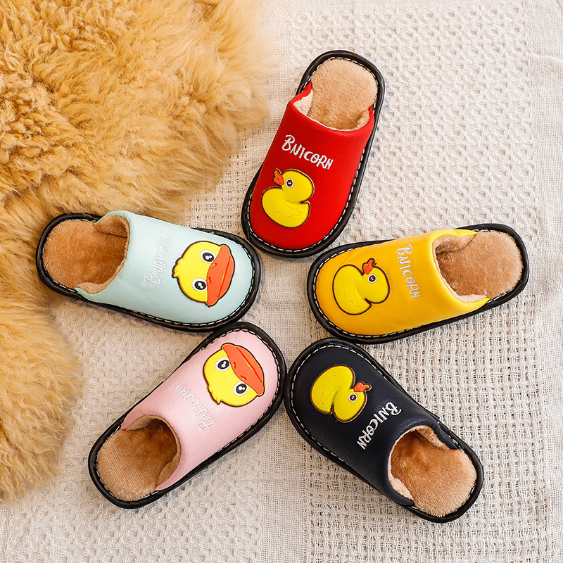  Child cotton slippers Winter male and female Indoor warmth anti-slip thick bottom cartoon waterproof pu leather face CUHK Scout