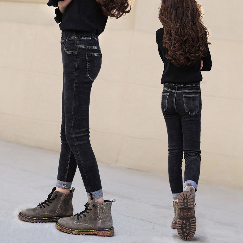  Girl Jeans Spring Autumn Clothing 2022 New Tide Children CUHK Boy Sashimi Pants Plus Suede Smoke Tubes Pants Foreign