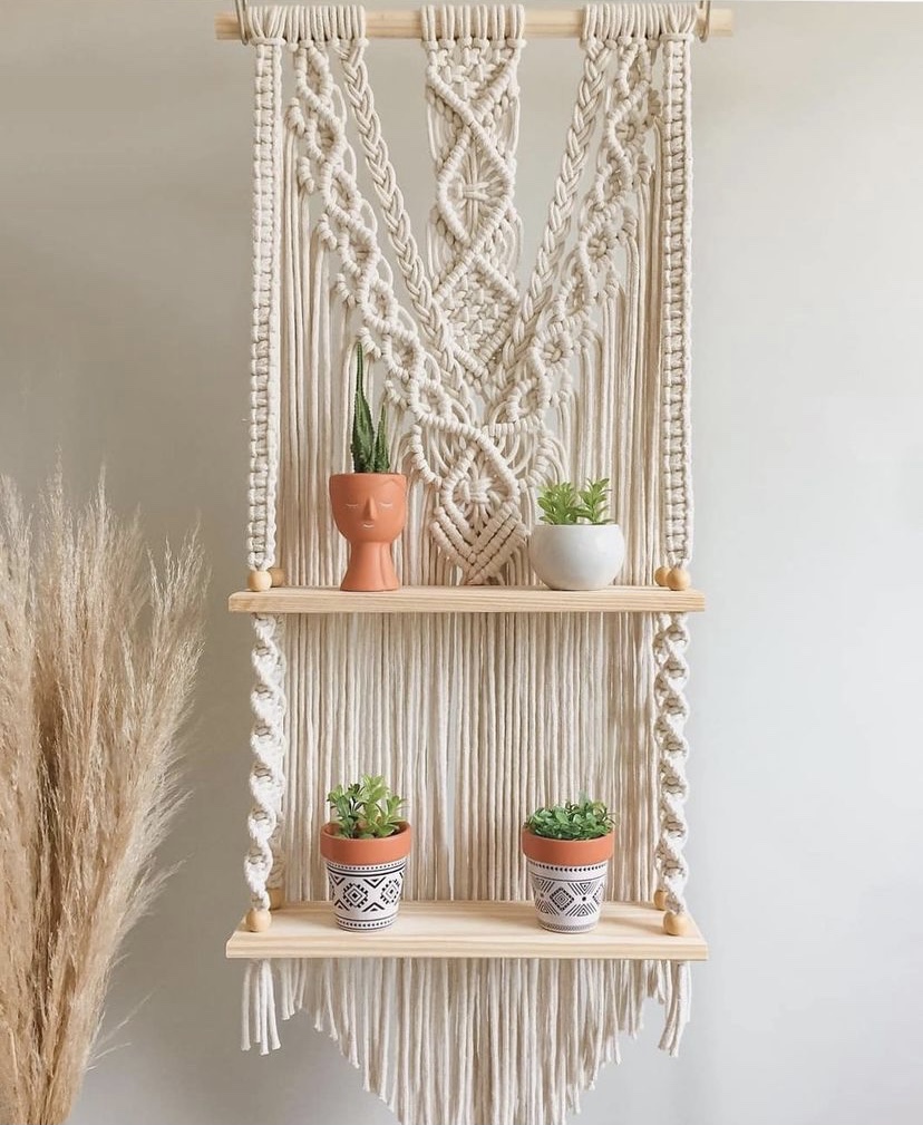 One Island Sen Live Macrame Handwoven Wall Separator Shelve Cotton Rope Tabletop Containing Deck Shelf Folk Decoration