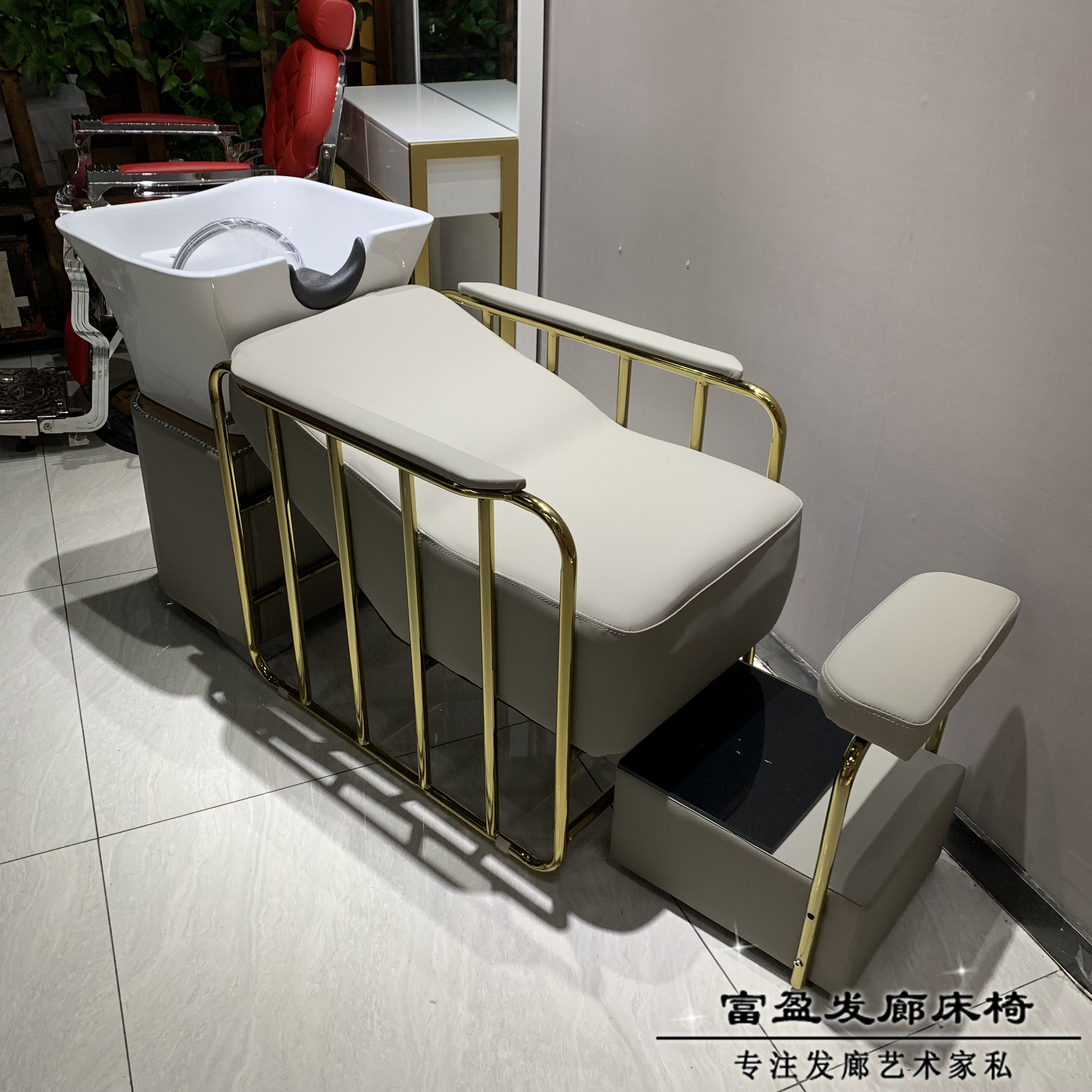 Hair salon special washing headroom Shops Stainless Steel Gilded Half Lying Ceramic Basin Flush Water Bed Full Lay Beauty Hair Bed New