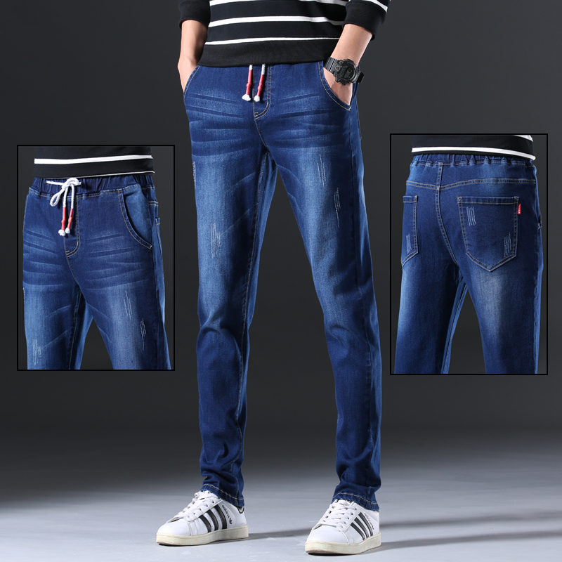Winter Jeans Men's Stretch Casual Elastic Waist Pants