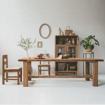 Runjia Home retro old pine wood dining table and chair combination cafe restaurant store solid wood dining table and chair set