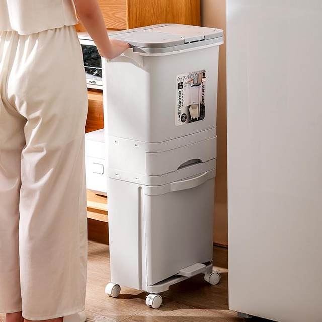 Japanese kitchen trash can tall model household 2023 new double-layered and tall large size dry and wet separation special removable