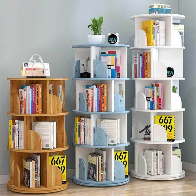 Rotating bookshelf storage rack floor-standing 360-degree children and students bookcase multi-layer space-saving cylindrical storage simple
