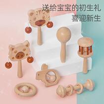 Wooden chewable hand rattle wave drum infant and toddler newborn baby boy and girl 0-1 and a half years old grasping toy