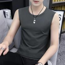 Ice silk modal mens sleeveless vest vest round neck sports fitness outer wear summer ice silk mens trend