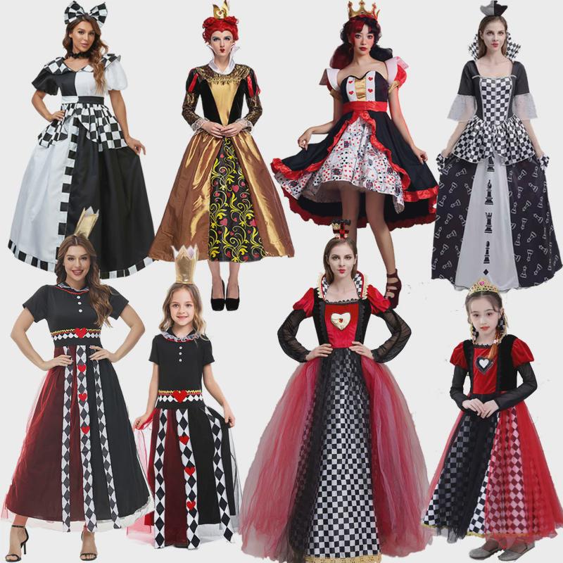 Alice in Wonderland Red Queen Costume Adult Tutu Dress Red Heart Queen Outfit Parent-Child Performance Costume Queen