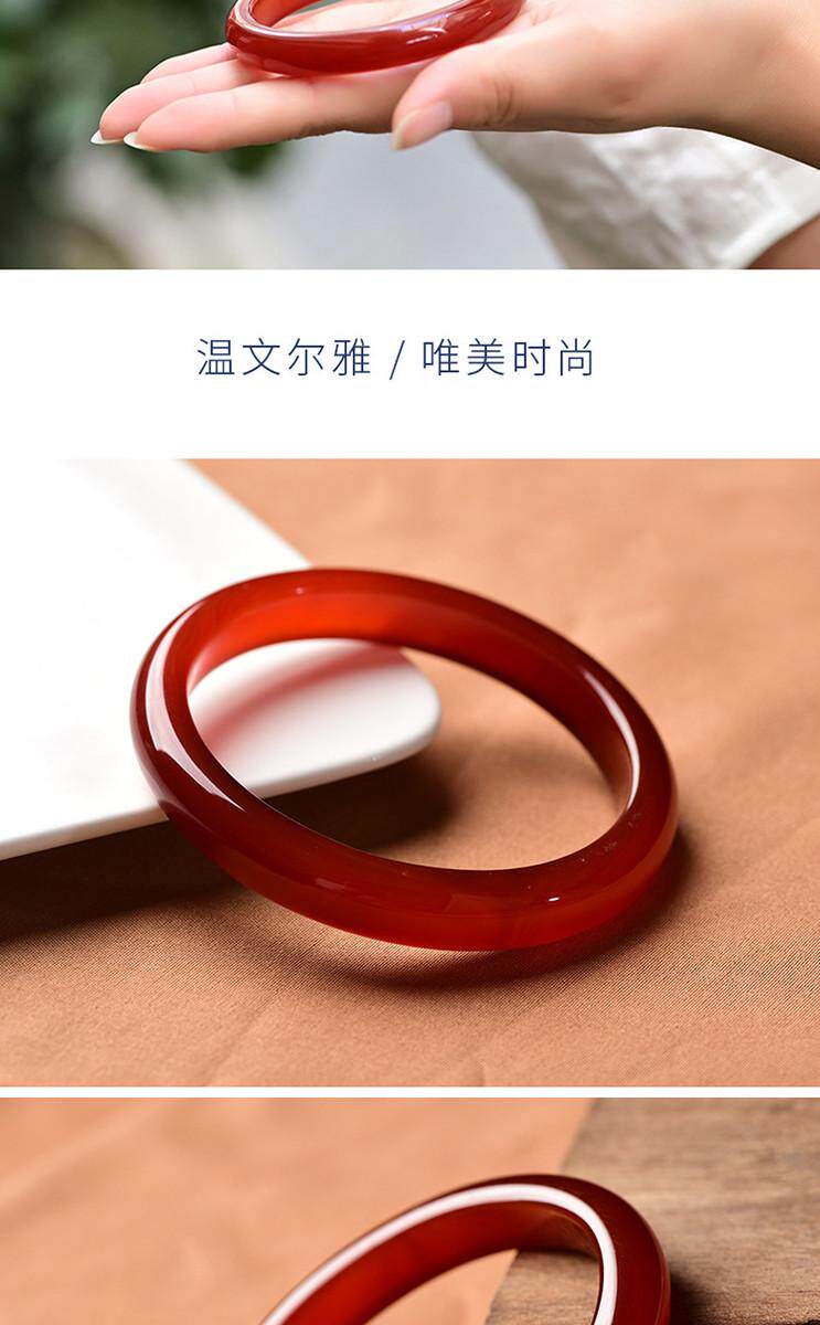 шкатулка a货巴西红玛瑙细圆条玉镯子红玉髓复古版女款纯红手镯直播货源