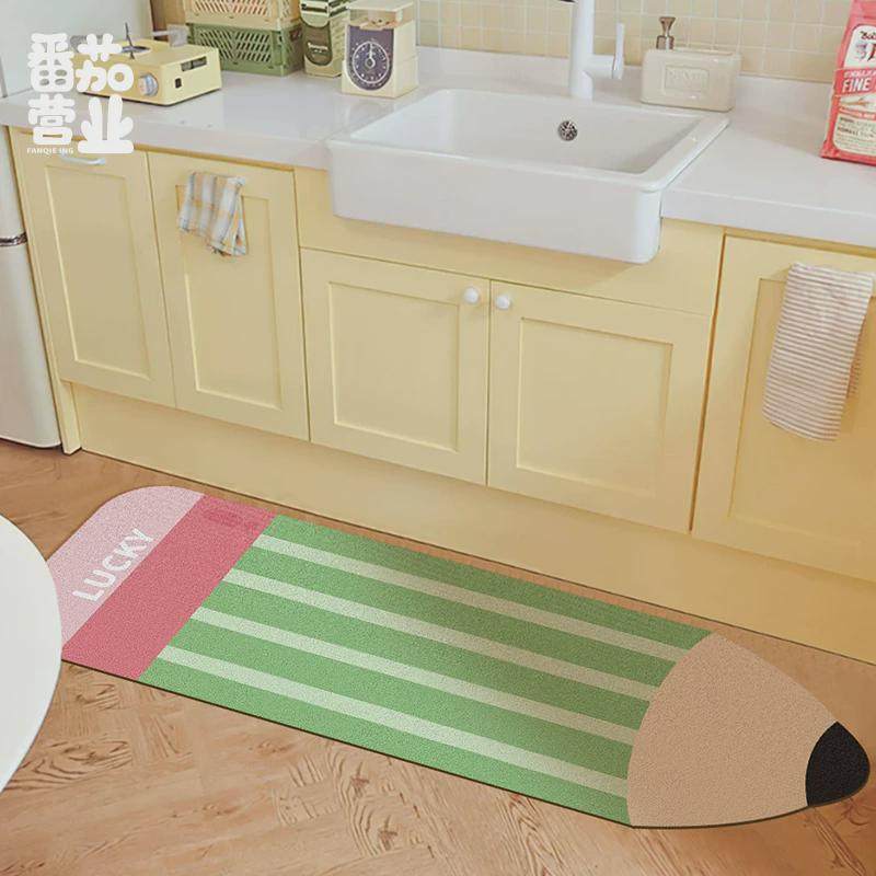 Cartoon water-absorbing and oil-absorbing non-slip leather floor mats for kitchen floor mats washable and wipeable carpet long door mats