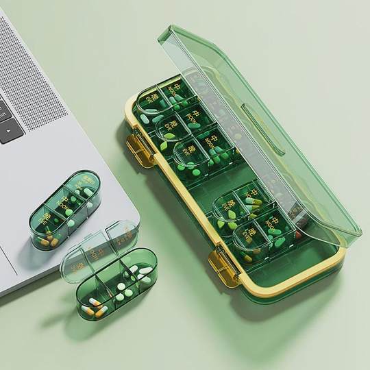 Pillendose im japanischen Stil, tragbare Medikamentenausgabebox für sieben Tage die Woche, Medikamentenbox für drei Mahlzeiten pro Tag, Medikamentenspender mit großem Fassungsvermögen