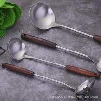 304 stainless steel wooden handle soup spoon colander household kitchen utensils anti-scalding thickened long handle porridge spoon noodle spoon kitchen supplies