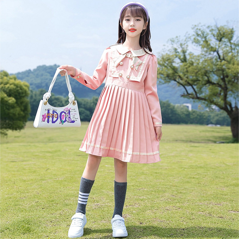 South Korean girl's dress 2021 Fall new CUHK Tong Han version of the Ocean School Wind Butterfly knot 100 pleated skirt