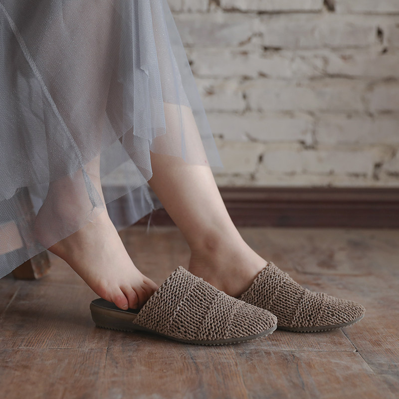 Detox Home Niche Choice Sheepskin Toe Half Slippers Leather Retro Sandals and Slippers Women's Muller Shoes Women's Summer Shoes