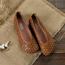 Detoxigers step of cool cow leather Baotou hollowed-out flat bottom genuine leather retro sandal women shoes summer shoes children