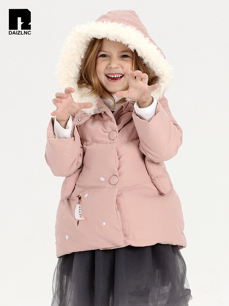 (Webster's)Dai Zi children's down coat Girls cute children's hooded medium and long version of duck down jacket
