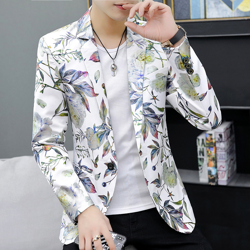 Spring and Autumn New Men's Suit Fashion Korean Style Youth Fashion Slim Fit Floral Nightclub Hairstylist Suit Jacket