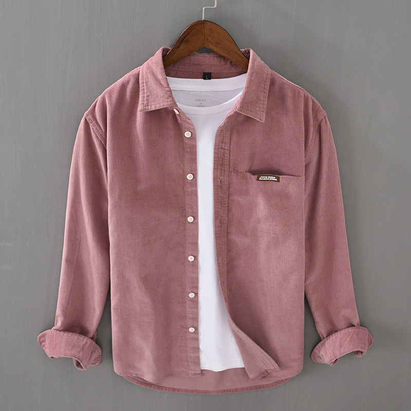 New High-End Corduroy Long-Sleeved Shirt for Men, Spring and Autumn Style, American Workwear, Wear-Resistant Shirt Jacket, Large Size