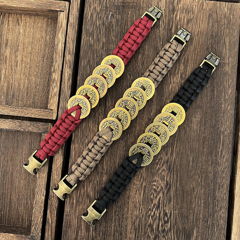 2026 Year of the Horse Auspicious Five Emperors Money Braided Bracelet Brass Coin Jewelry Zodiac Year Red String Accessory New Year Gift