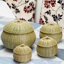 Tea leaf jars bamboo woven storage case with covered home bamboo products with lid bamboo basket Go basket handmade basket tea cake box
