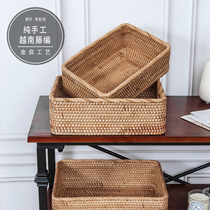 Desktop rattan basket rectangular hand-made Vietnamese rattan basket coffee table storage basket fruit basket refreshment box small Vine Basket